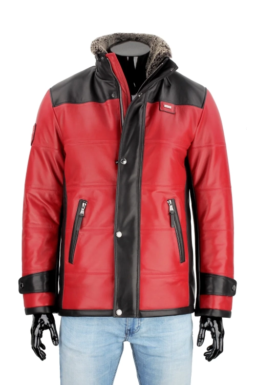 AS411 - Pikowana kurtka skórzana męska z dwóch kolorów skóry DORJAN 1.webp