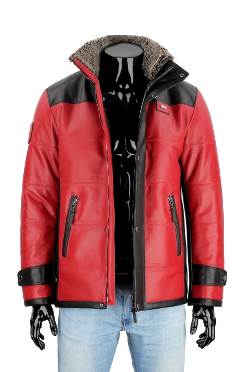 AS411 - Pikowana kurtka skórzana męska z dwóch kolorów skóry DORJAN 2.webp