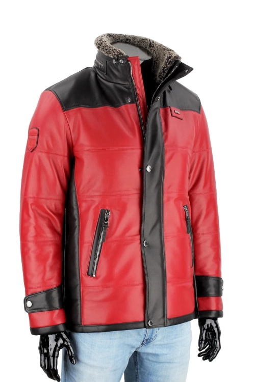 AS411 - Pikowana kurtka skórzana męska z dwóch kolorów skóry DORJAN 3.webp