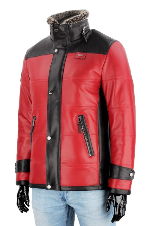 AS411 - Pikowana kurtka skórzana męska z dwóch kolorów skóry DORJAN 4.webp