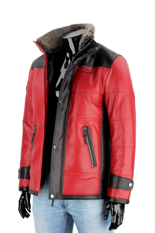 AS411 - Pikowana kurtka skórzana męska z dwóch kolorów skóry DORJAN 5.webp