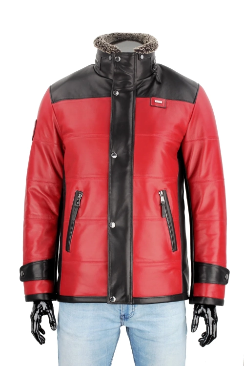 AS411 - Pikowana kurtka skórzana męska z dwóch kolorów skóry DORJAN 8.webp