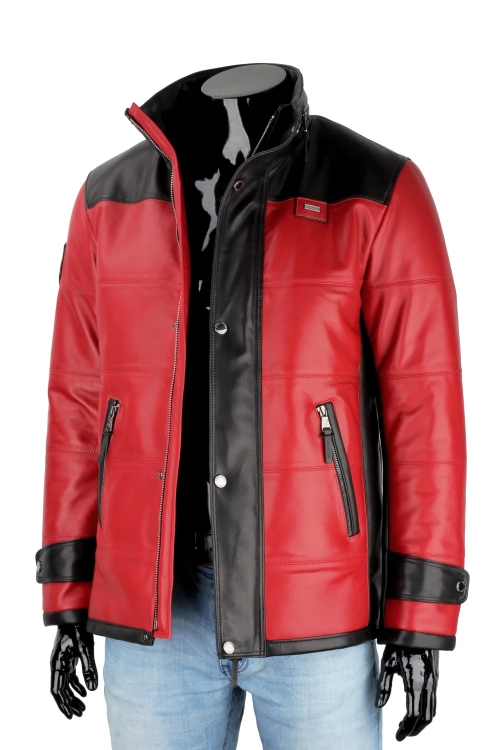 AS411 - Pikowana kurtka skórzana męska z dwóch kolorów skóry DORJAN 14.webp