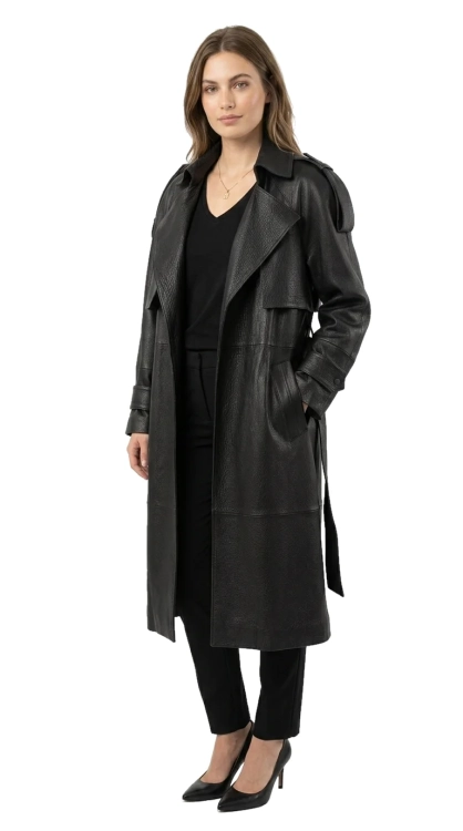 LIL951 - Płaszcz skórzany damski oversize z naturalnej skóry PREMIUM DORJAN