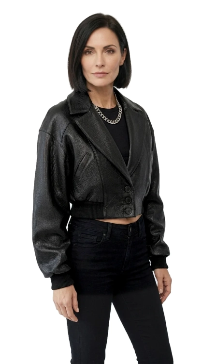 NAT951 - Kurtka skórzana damska oversize z czarnej skóry naturalnej DORJAN