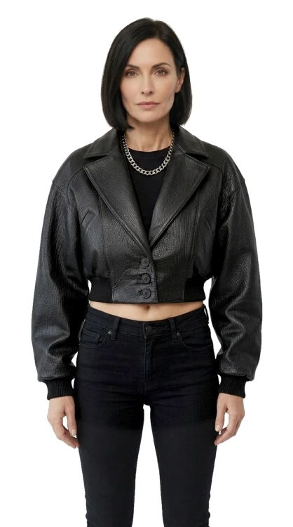 NAT951 - Kurtka skórzana damska oversize z czarnej skóry naturalnej DORJAN