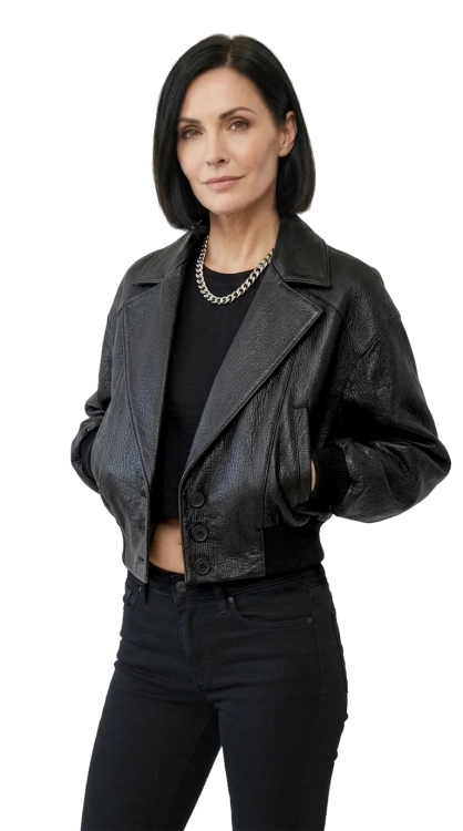 NAT951 - Kurtka skórzana damska oversize z czarnej skóry naturalnej DORJAN