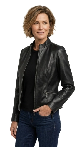 OLA451 - Klasyczna kurtka skórzana damska z prostą stójką DORJAN