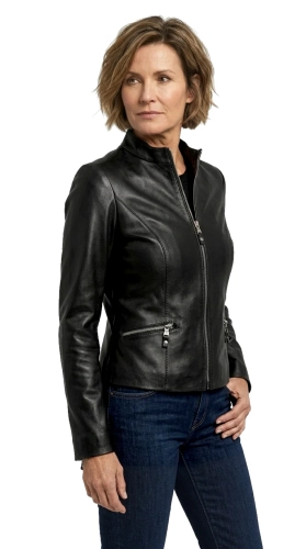 OLA451 - Klasyczna kurtka skórzana damska z prostą stójką DORJAN