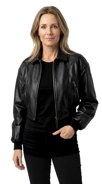 OTI450 - Ekskluzywna bomberka skórzana damska ze ściągaczami DORJAN