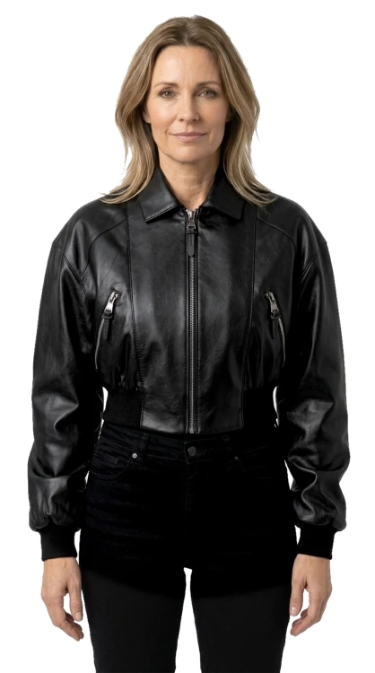 OTI450 - Ekskluzywna bomberka skórzana damska ze ściągaczami DORJAN