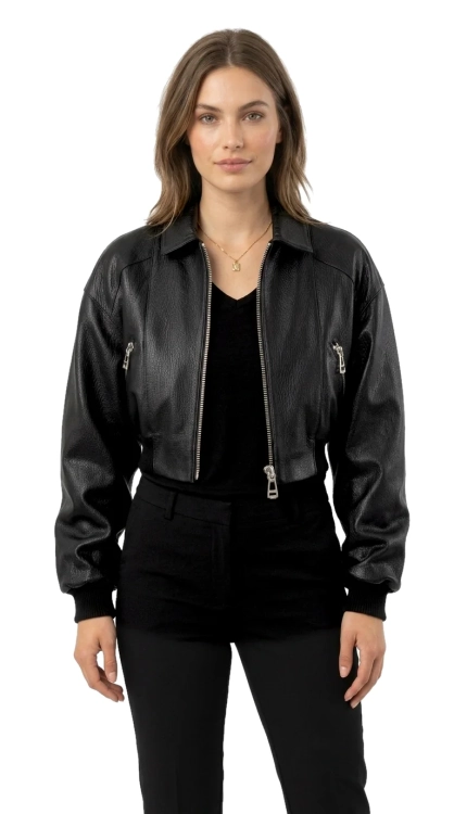 OTI951 - Kurtka skórzana damska oversize ze ściągaczami DORJAN