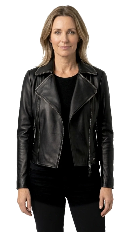 VIK450 - Ramoneska skórzana damska z ozdobnymi zamkami DORJAN