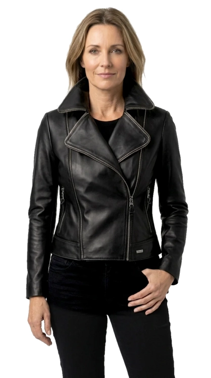 VIK450 - Ramoneska skórzana damska z ozdobnymi zamkami DORJAN