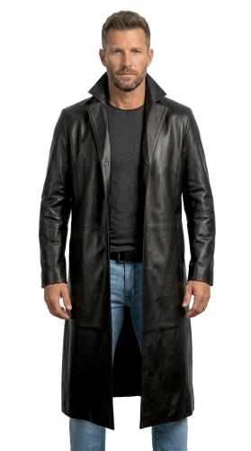 JAR450 - Elegancki płaszcz skórzany męski jednorzędowy długi DORJAN