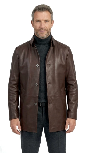NOR122A - Elegancka brązowa kurtka skórzana męska zapinana na guziki DORJAN