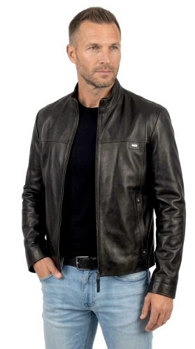 OLF450N - Czarna kurtka skórzana męska w stylu vintage DORJAN