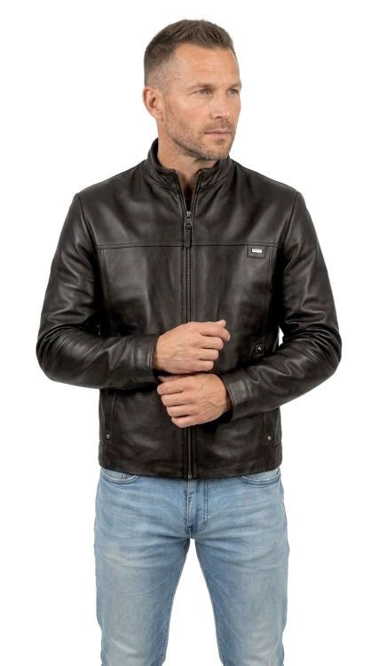 OLF450N - Czarna kurtka skórzana męska w stylu vintage DORJAN