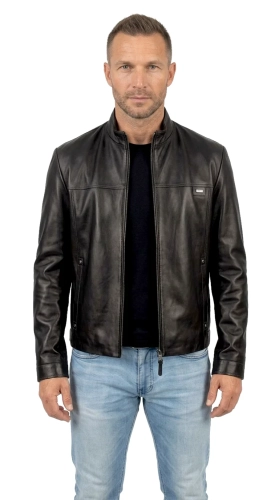 OLF450N - Czarna kurtka skórzana męska w stylu vintage DORJAN