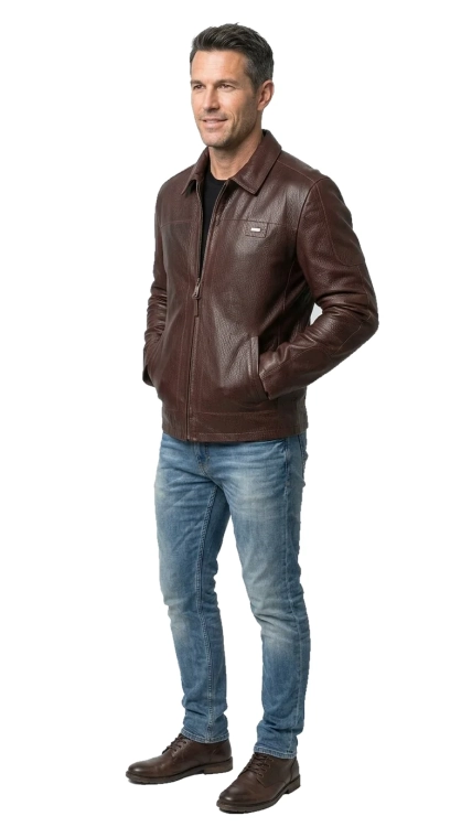 PAO126 - Kurtka skórzana męska w stylu vintage z brązowej owczej skóry DORJAN