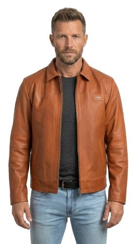 PAO127 - Kurtka skórzana męska w stylu vintage z camelowej skóry DORJAN