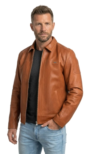 PAO127 - Kurtka skórzana męska w stylu vintage z camelowej skóry DORJAN