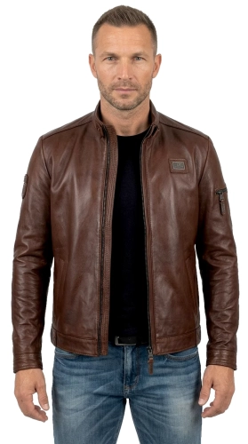 RAFA122A - kurtka skórzana ze skóry owczej w kolorze głębokiego brązu DORJAN