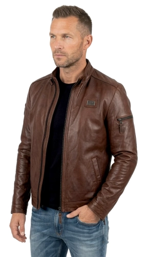RAFA122A - kurtka skórzana ze skóry owczej w kolorze głębokiego brązu DORJAN