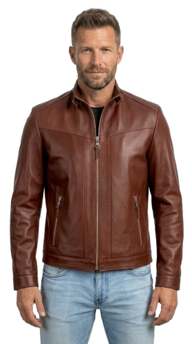TUS122AN - Kurtka męska w stylu biker ze skóry naturalnej DORJAN