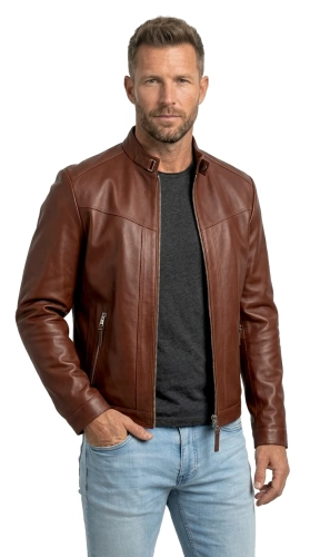 TUS122AN - Kurtka męska w stylu biker ze skóry naturalnej DORJAN