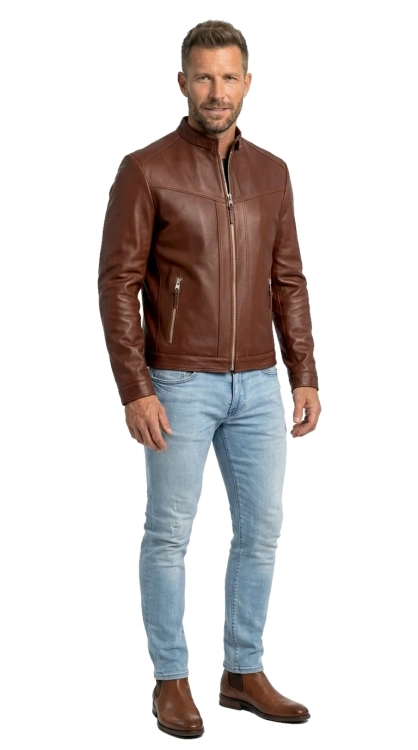 TUS122AN - Kurtka męska w stylu biker ze skóry naturalnej DORJAN