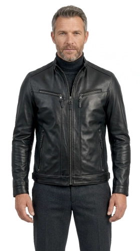 TUS450_1 - Rockowa kurtka skórzana męska w kolorze czarnym DORJAN