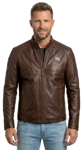 VIT122A - Męska kurtka skórzana w kolorze ciemnego brązu DORJAN