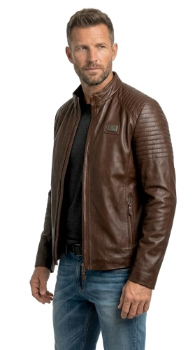 VIT122A - Męska kurtka skórzana w kolorze ciemnego brązu DORJAN