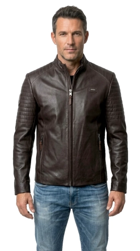 VIT124 - Męska kurtka skórzana casual w kolorze ciemnego brązu DORJAN
