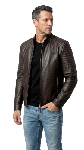 VIT124 - Męska kurtka skórzana casual w kolorze ciemnego brązu DORJAN