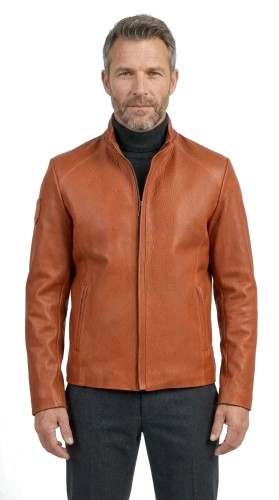 VIT127G - Męska kurtka skórzana z camelowej skóry naturalnej DORJAN