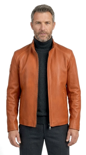 VIT127G - Męska kurtka skórzana z camelowej skóry naturalnej DORJAN