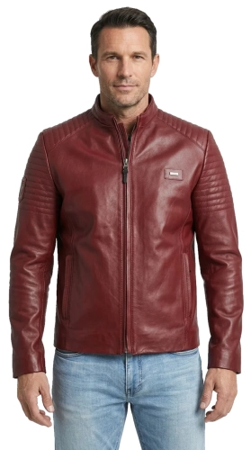 VIT466 - Lekka kurtka skórzana męska casual w kolorze bordo DORJAN