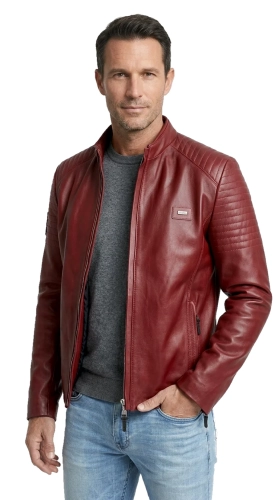 VIT466 - Lekka kurtka skórzana męska casual w kolorze bordo DORJAN