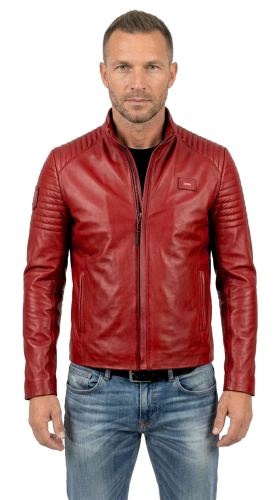 VIT467 - Uniwersalna skórzana kurtka męska w kolorze szkarłatu DORJAN