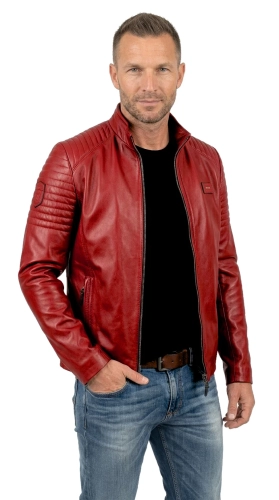 VIT467 - Uniwersalna skórzana kurtka męska w kolorze szkarłatu DORJAN