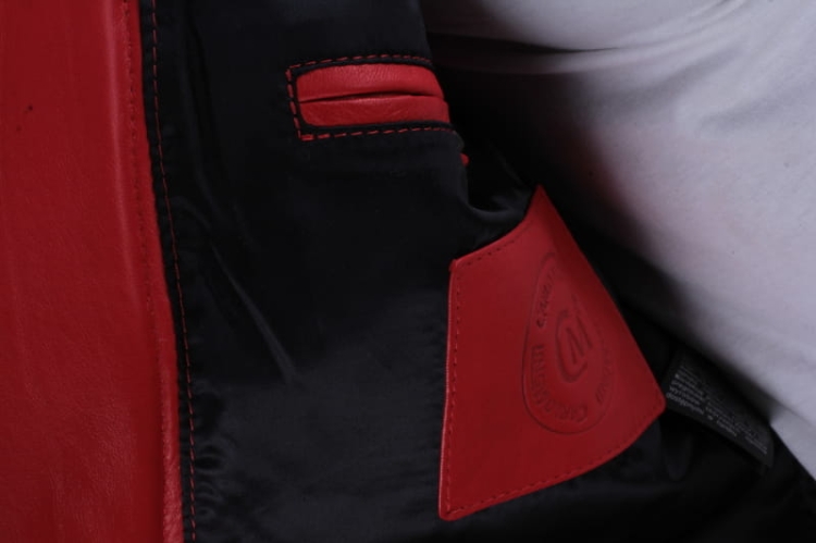 ATN462 - Czerwona Ramoneska Męska Skórzana / wewnętrzne wykończenie czarną podszewką DORJAN