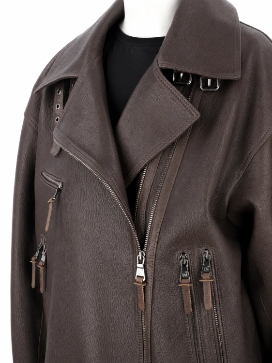 Damska ramoneska oversize z brązowej skóry owczej DORJAN 19.webp