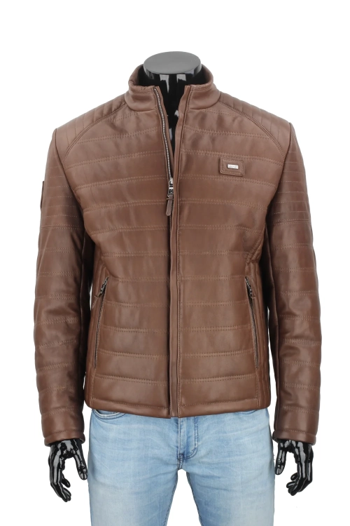 OUT249 - XL - Kurtka skórzana pikowana męska granatowa DORJAN Outlet