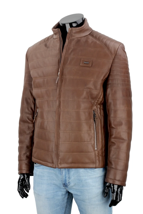 OUT249 - XL - Kurtka skórzana pikowana męska granatowa DORJAN Outlet