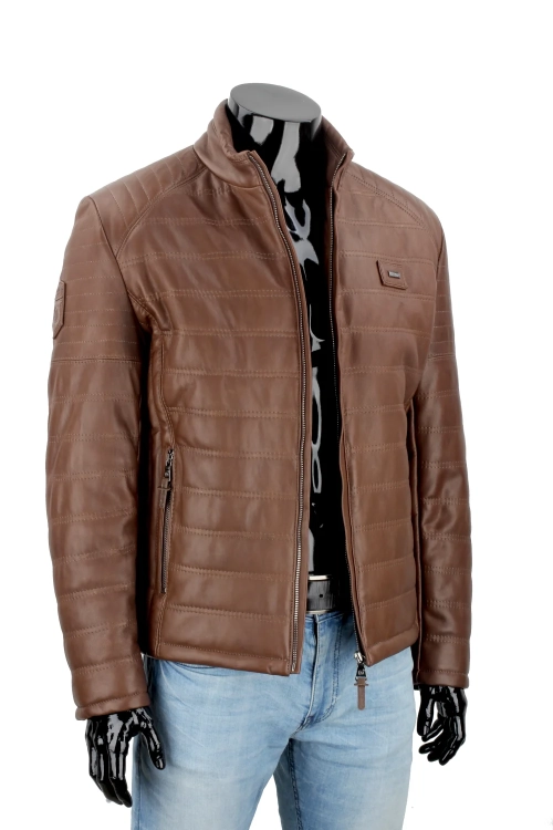 OUT249 - XL - Kurtka skórzana pikowana męska granatowa DORJAN Outlet