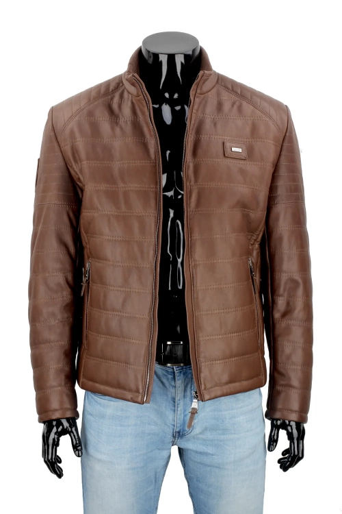 OUT249 - XL - Kurtka skórzana pikowana męska granatowa DORJAN Outlet