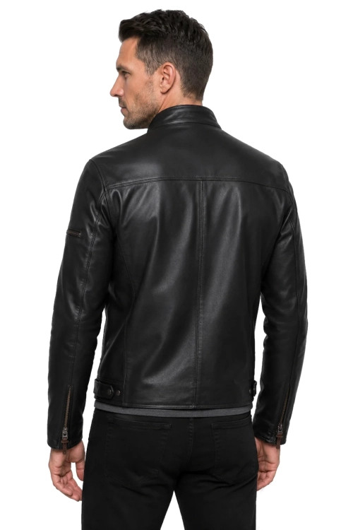 KEN450 - kurtka biker męska z czarnej skóry naturalnej DORJAN