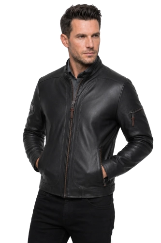 KEN450 - kurtka biker męska z czarnej skóry naturalnej DORJAN